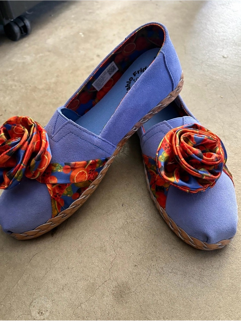 TOMS Blue Flats with Multicolor Floral Rosette